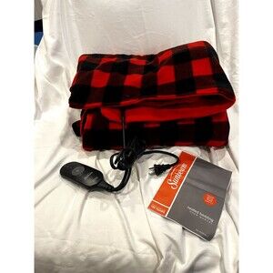 NEW Sunbeam Heated Electric Throw "EXTRA SOFT" Blanket Red & Black w/Controller